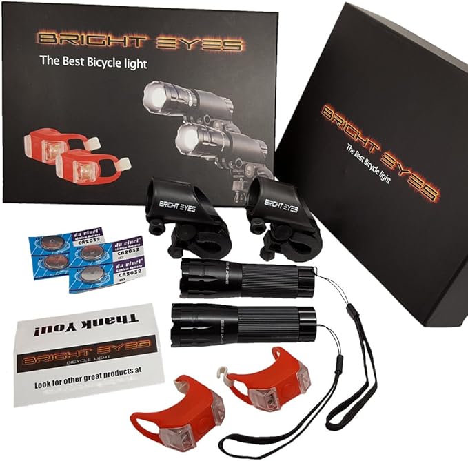 Bright Eyes - 2-Pack Aircraft Aluminium Waterproof 300 Lumen LED Bike Light Set (Headlight, Taillight) - Batteries Included