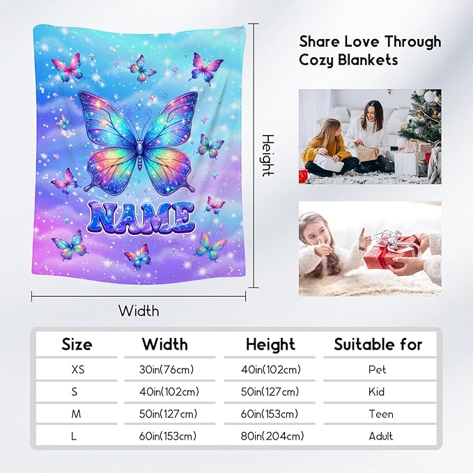 Custom Kids Blanket - Butterfly Gifts for Girls - Soft Flannel Cute Throws for Office, Sofa Room Decor, 4 Size