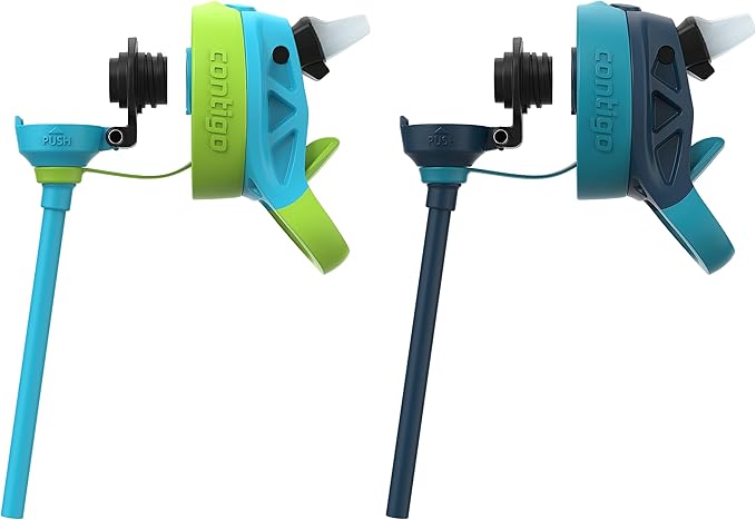 Contigo Kids 20oz 2-Pack Aubrey Water Bottles with Cleanable Silicone Straw Spill-Proof Lid Dishwasher Safe Blue Raspberry/Cool Lime & Blueberry/Juniper BPA-free