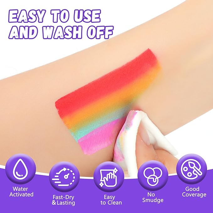 54 Colors Face Painting Kit for Kids,18 Colors Split Cake Water Activated Face Paint Palette, Body Paint for Adults, Non Toxic Makeup Professional for Halloween,Christmas,Cosplay,Parties, Birthdays