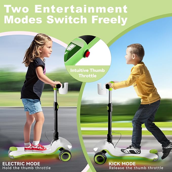 3 Wheel Electric Scooter for Kids Ages 3-10, w/Storage Basket, LCD Screen, Full Body Lights Up, Wide Deck, 5Mph Safe Speed, 90min Riding, Balance Foldable Kick Scooter for Boys & Girls