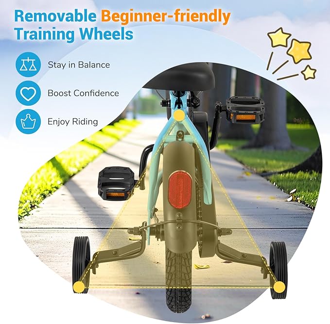 COSTWAY 12/14/16/18 Inch Kids Bike, Children Toddler Bicycle with Training Wheels, Adjustable Seat & Handlebar, Handbrake & Coaster Brake, Reflectors, Bell, Suitable for 3-8 Years Old Boys Girls