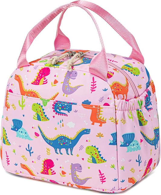CAMTOP Lunch Box Kids Insulated Lunch Bag Large Reusable Leakproof Cooler Lunch Bags for Boys Girls School Travel Picnic (Pink Dinosaur)
