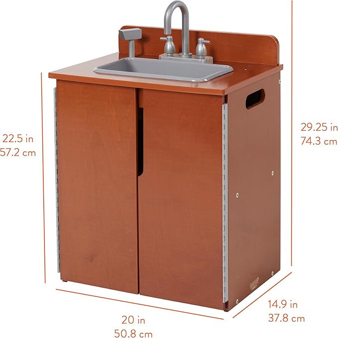 Chef's Station Kids Wooden Pretend Kitchen Sink, Play Kitchen, Dark Walnut