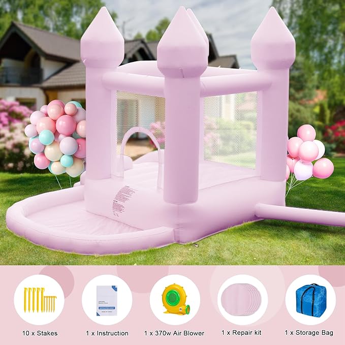 Kids Bounce House, Inflatable Bounce House with Ball Pit & Slide Toddler Bounce House Indoor Portable Fun House Outdoor Bounce House with Blower Moon Bounce Castle for Party 9 * 9 * 7 FT (Pink)