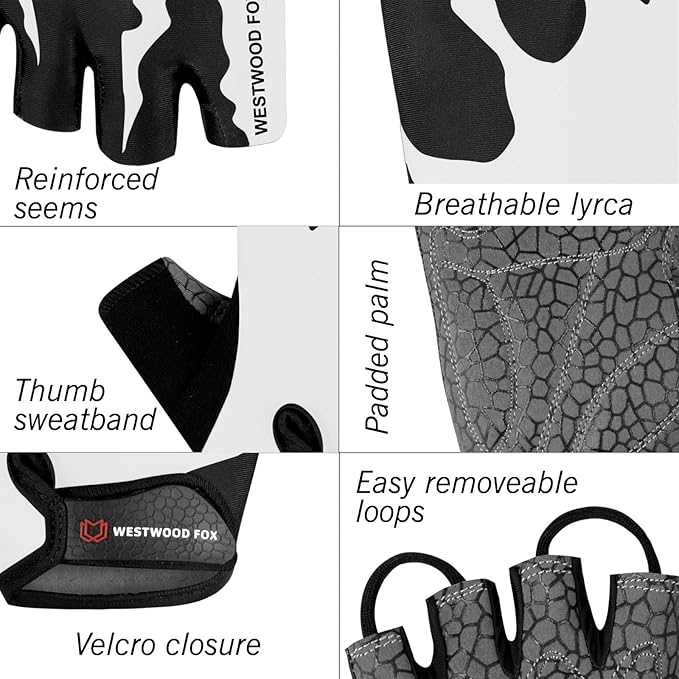 Cycling Gloves Half Finger Unisex Padded Grips Palm Bicycle Summer MTB Bike Gloves for Men Women Non-Slip Fingerless Short Mountain Bike Sports Hiking Climbing Gym