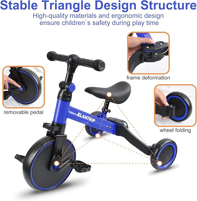 Elantrip 5 in 1 Balance Bike for 1 to 3 Years Old Kids,Toddler Tricycle Kids Trikes Tricycle, Best Toys for Boy & Girl, Balance Training,Adjustable Seat and Removable Pedal
