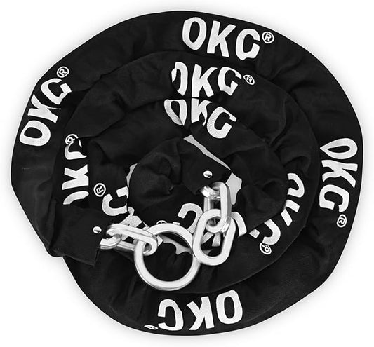 OKG Extra Long Security Chain - 10-Foot x 3/8" Thick Heavy Duty, Eco-Zinc Plated - Uncuttable for Outdoor & Indoor Use - Bike & Motorcycle Lock Chain - For Two+ 2-Wheeled Vehicles