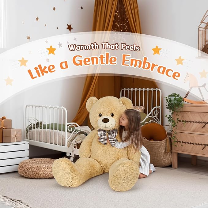 MorisMos Bow Tie Giant Teddy Bear 4 Feet, 47inch Stuffed Animal Big Teddy Bear Plush, Classic Girlfriend Boyfriend Gift Birthday, Brown