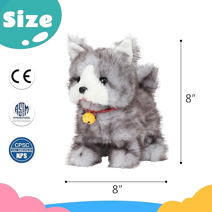 Cuteoy Walking Gray Cat Stuffed Animal Talking Wagging Nodding Educational Plush Kitty Toy Electric Interactive Animated Plushies for Girls Boys Birthday