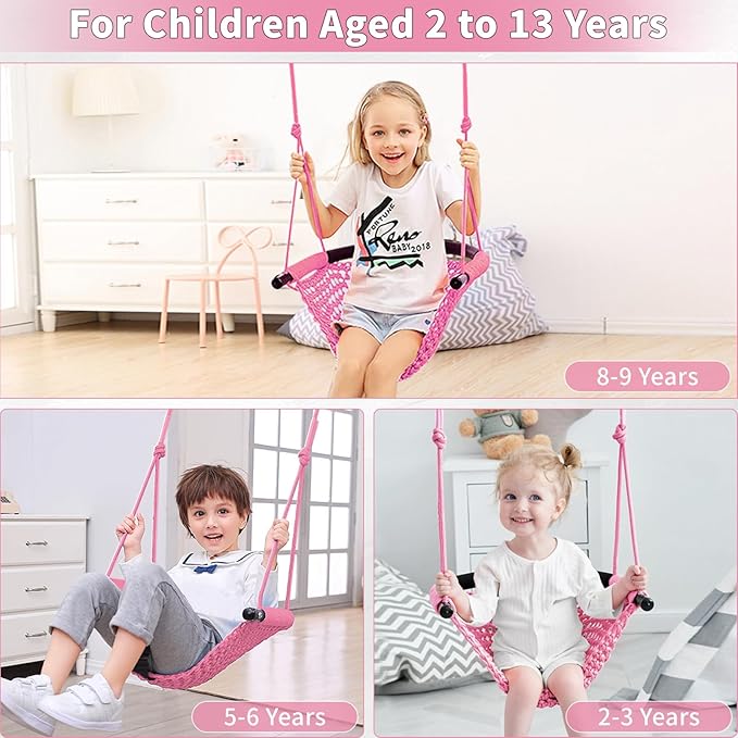 Hi-Na Kids Tree Swing Seat for Kids Rope Swing Seat, Indoor Swing for Kids Outdoor, Backyard Swing Tree Swing Seat Door Swing (Pink)