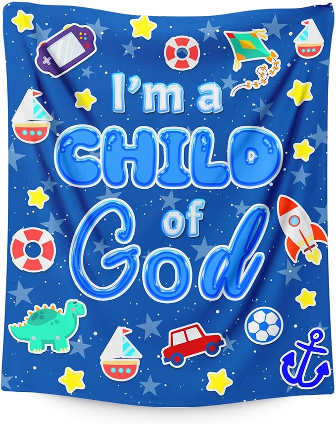 Blanket for Boys, Christian Throw Blanket Gifts for Kids Teens, 50"x60" Blue Cute Soft Flannel Cozy Comfy Blankets for Boys Age 8-10, Lightweight Throws for Couch Sofa Bed Decor, Christian Gift