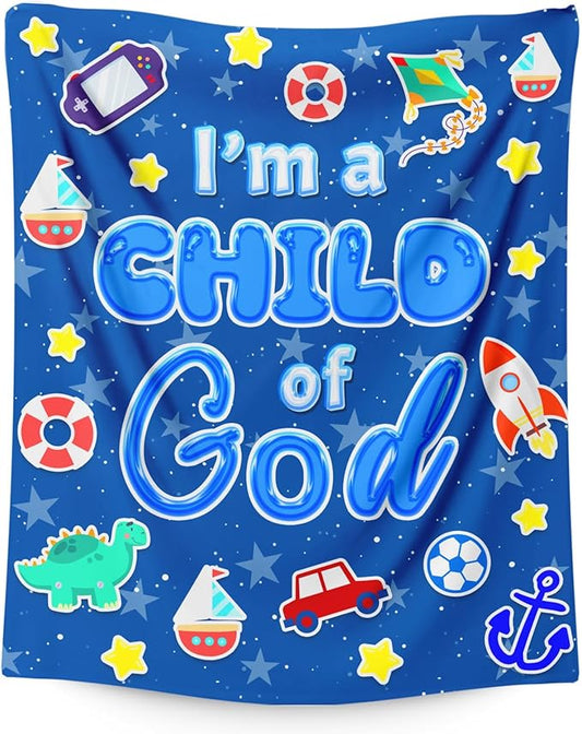 Blanket for Boys, Christian Throw Blanket Gifts for Kids Teens, 50"x60" Blue Cute Soft Flannel Cozy Comfy Blankets for Boys Age 8-10, Lightweight Throws for Couch Sofa Bed Decor, Christian Gift