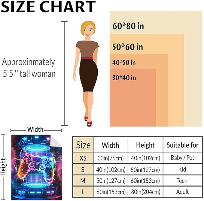 Gaming Controller Blanket - Warm Plush Colorful Gamer Blankets for Boys - 60" x 80" Inches Twin Size for Office & Room - Aesthetic Gaming Throws Gift