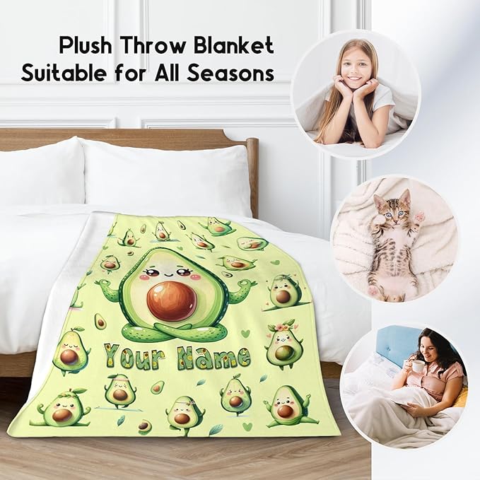 Girls Blankets Gifts, Avocado Blanket for Girls, Personalized Avocado Gifts for Kids Toddlers Daughter, Custom Fluffy Flannel Throw for Sofa Couch, 30"x40"