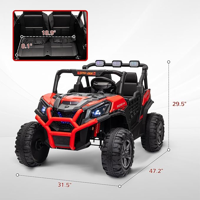 Qaba 24V 2 Seater Ride on Car, Electric Off-Road UTV Truck w/Parent Remote Control, Music, Lights, Ride on Toy for Kids Ages 3-8, Red