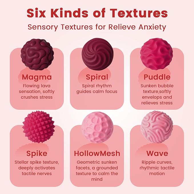 LovesTown 6PCS Silicone Magnetic Fidget Balls, Stress Relief Toys with Texture Quiet Fidget Toys for Adults Teens Office School Birthday Gift (Red)