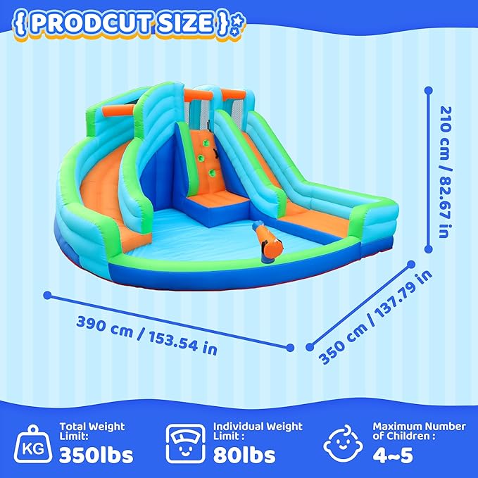 Waterslide Bounce House,Kids Water Park with Ball Pit for Wet and Dry,Inflatable Bouncy Castle with Blower for Summer Party