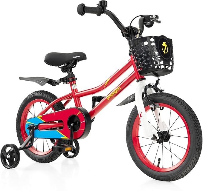 COSTWAY Kids Bike, 12 14 16 18 Inch Toddler Bike for Boys & Girls Aged 3-8 Years Old, Kids Bicycle w/Removable Training Wheels, Handbrake & Coaster Brake, Basket, Bell