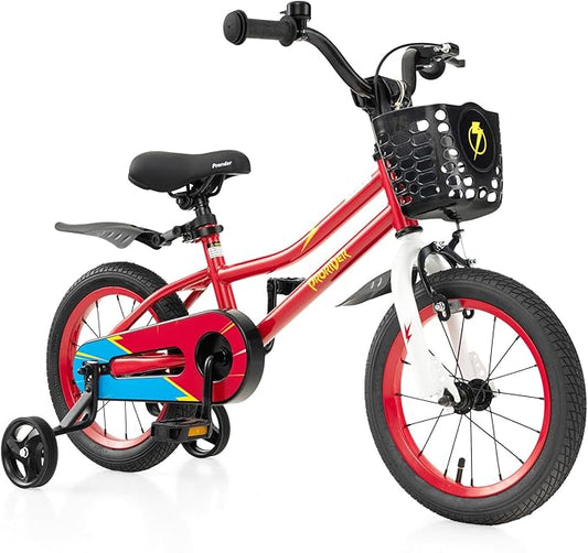 COSTWAY Kids Bike, 12 14 16 18 Inch Toddler Bike for Boys & Girls Aged 3-8 Years Old, Kids Bicycle w/Removable Training Wheels, Handbrake & Coaster Brake, Basket, Bell