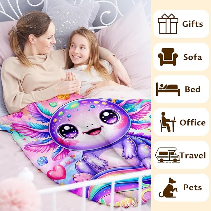 Personalized Blanket for Girls Throw Blanket Gifts for Kids Teens, 60x50 Inches Custom Cute Flannel Blankets Lightweight Throws for Couch Sofa Bed