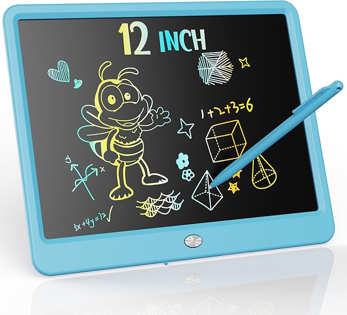 KOKODI LCD Writing Tablet, 12 Inch Colorful Toddler Doodle Board Drawing Tablet, Erasable Reusable Electronic Drawing Pads, Educational and Learning Toy for 3-6 Years Old Boy and Girls(Blue)