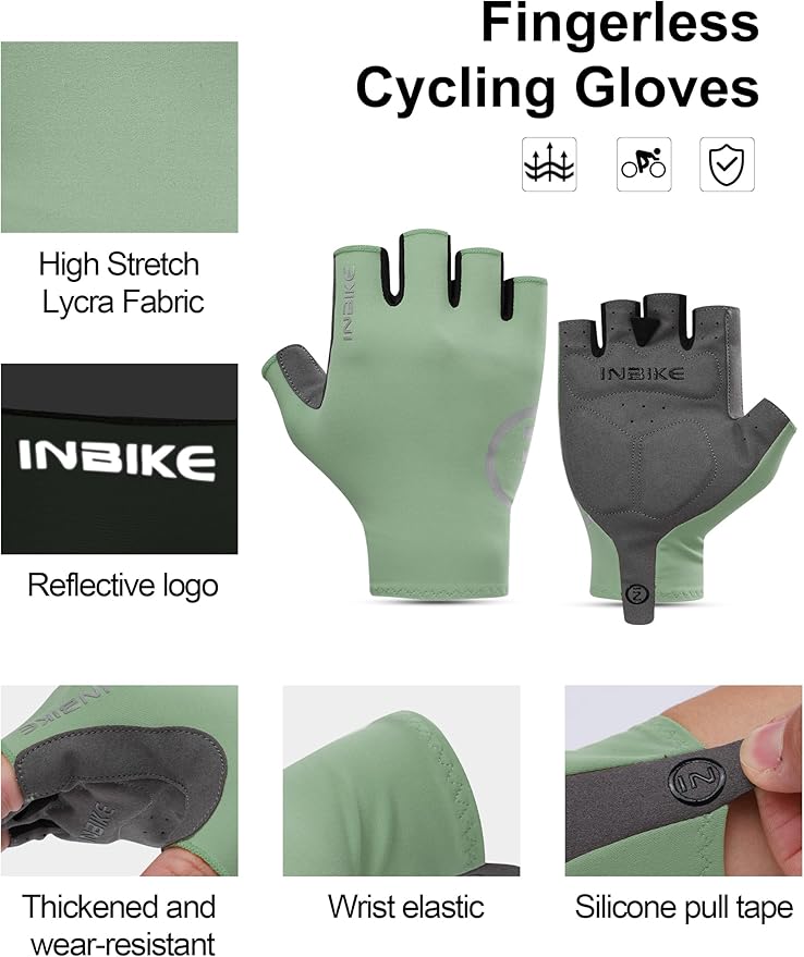 INBIKE Cycling Gloves for Men Women, Breathable Bike Gloves Lightweight Half Finger Biking Glove Mountain Road Bicycle