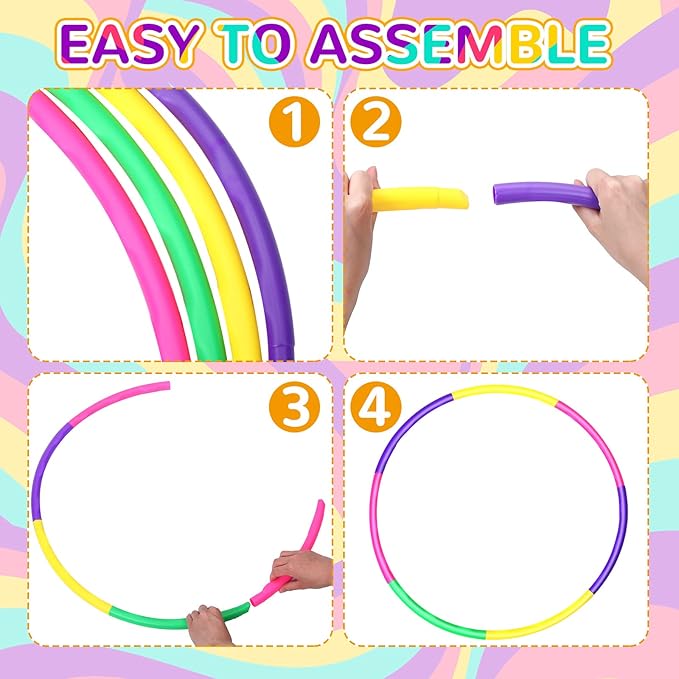 Sratte 12 Pcs Toy Hoop for Kid Detachable Adjustable Toy Hoop Colored Hoop Exercise Ring Plastic Circle for Kid Teen Gymnastics Dog Agility Equipment, Require Self Assembly(Simple Colors, 24 Inch)