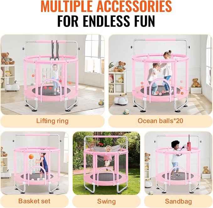 VEVOR 5FT Trampoline 50"/55"/56 * 35" for Indoor/Outdoor use for Toddlers, Foldable Mini Baby with Foam Handle, Recreational Birthday Gift