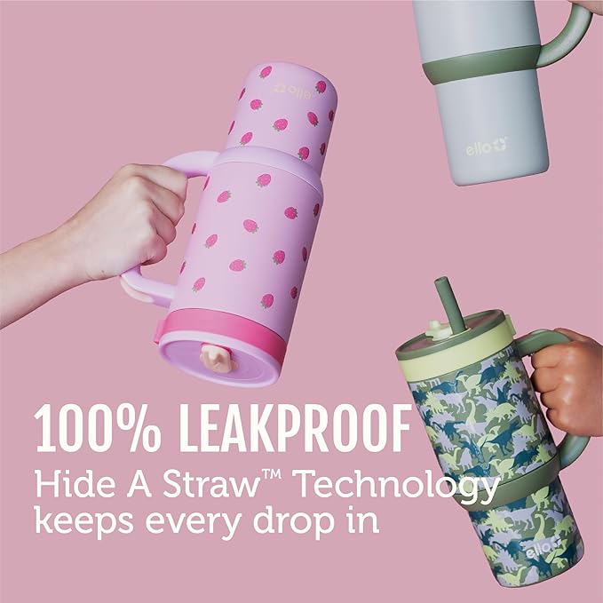 Ello Oasis 18oz Stainless Steel Kids Tumbler with Handle & Retracting Straw, 100% Leakproof, Double-Wall Vacuum Insulated, Kids Water Bottle for School, BPA Free, Dishwasher Safe, Avocado