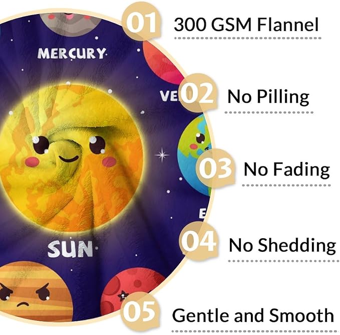 Planet Blanket Gifts - 80x60 Inches Cute Planets Throw Blanket for Kids, Boys & Men - Dark Blue Soft Fuzzy Blankets for Bed, Couch & Travel