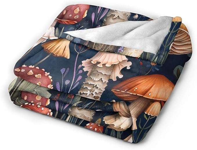 Mushroom Throw Blanket for Girls, Women, Men, Boys - Soft Warm Cozy Fleece Blanket for Couch, Sofa, Bed - Mushroom Gifts and Decor - 60"x50"