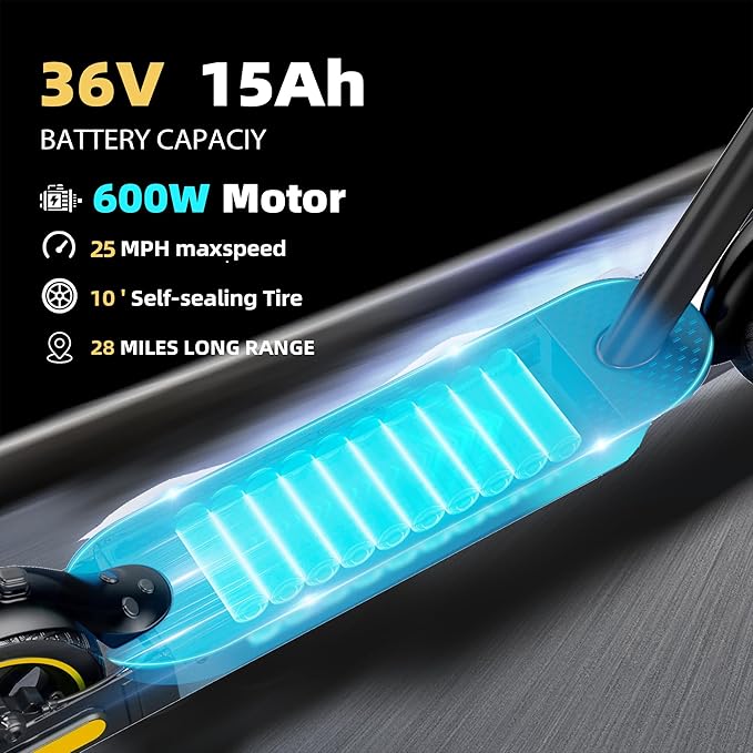 Electric Scooter Adults, 500/600W Motor, 28 MPH Top Speed,10" Vacuum Big Tires, Foldable E-Scooter with App Control & Disc Braking System for Smart APP Contro