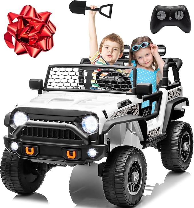 JOYRACER 24V 2 Seater Ride On Toys for Big Kids, 800W Power Truck Wheels with Remote Control, 4WD/2WD Switchable, 20" Spacious Seat, Soft Start, Bluetooth, Electric Car for Kids Ages 3-8, White