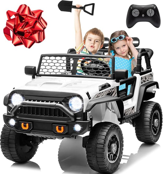 JOYRACER 24V 2 Seater Ride On Toys for Big Kids, 800W Power Truck Wheels with Remote Control, 4WD/2WD Switchable, 20" Spacious Seat, Soft Start, Bluetooth, Electric Car for Kids Ages 3-8, White