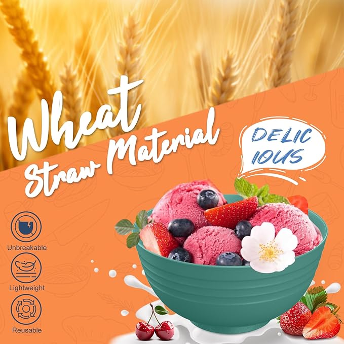 Wheat Straw Dinnerware Sets 40 PCS Unbreakable Dishes Set for Kitchen, Outdoor, Camping Dishes Plates and Bowls Sets with Cups, Dessert Plates, Dishwasher & Microwave Safe - Green