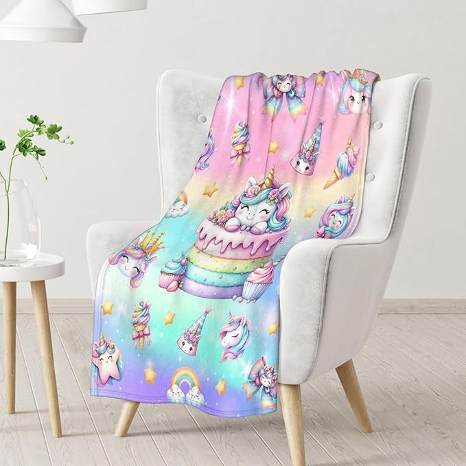 Birthday Blanket for Women, 60 x 80 Inches Unicorn Throw - Soft Warm Throws Gifts for Birthday Decorations - Cute Unicorn Blankets for Bed, Living Room