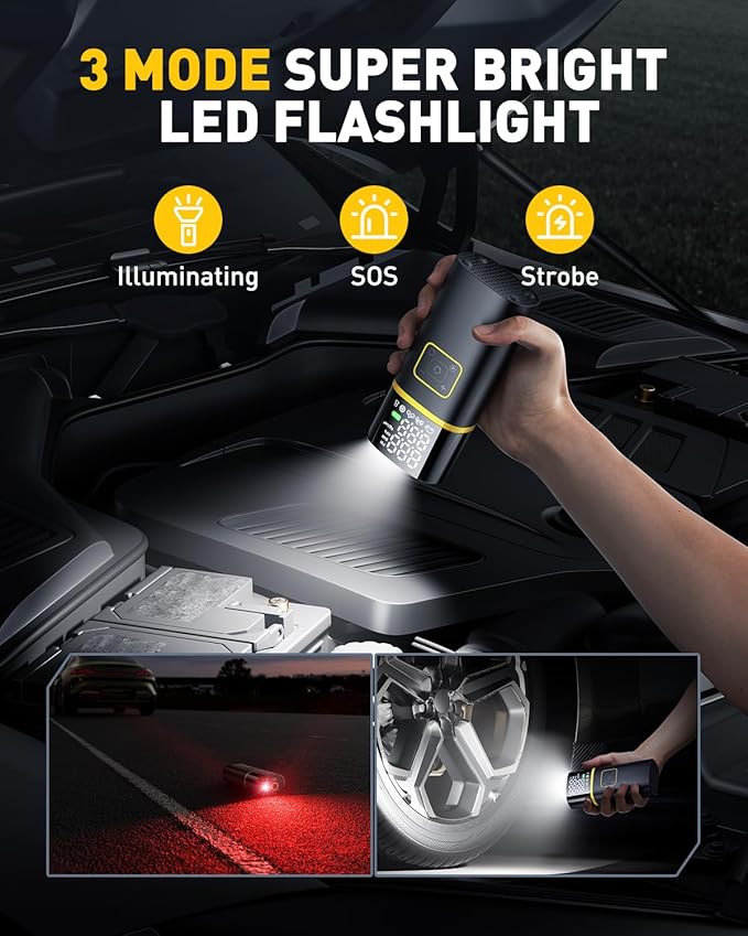 AUXITO Tire Inflator Portable Air Compressor - 150PSI Bike Pump 1Min Fast Inflate with Tire Pressure Gauge, LED Light & Car Accessories, Air Pump for Auto, Moto, Bike, Ball, Car Gifts for Men