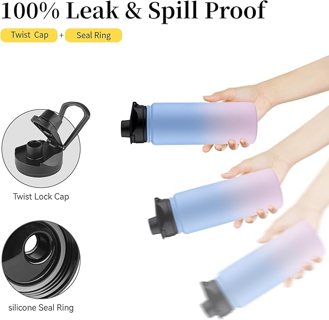 24 oz Insulated Water Bottle Bulk 4 Pack, Stainless Steel Sports Water Bottles with Straw Lid & Wide Mouth Lids, Double Walled Vacuum, Leak Proof, Pink Blue Gradient