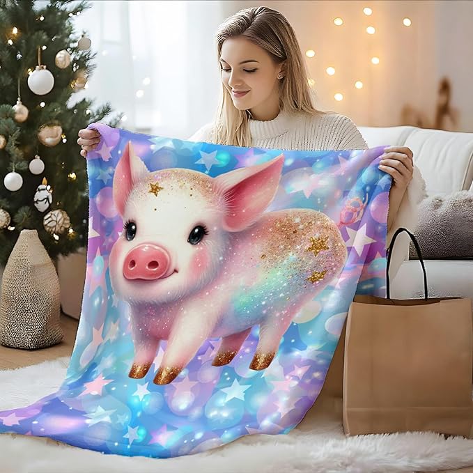 Girls Blanket for Kids Pig Blankets Gift for Daughter Granddaughter, Cute Cozy Soft 80 x 60 Inches Flannel Throws for Sofa Bed Living Room Garden Sofa