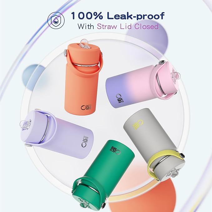 OISIZ Kids Water Bottle with Straw Lid 14oz, Vacuum Insulated 316 Stainless Steel Water Bottles for Kids for School, Leakproof Water Bottle, BPA Free and Keep Cold for 24 Hours