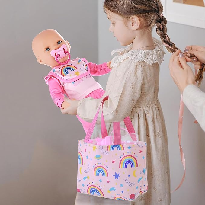 UNICORN ELEMENT 13 Pcs Baby Doll Clothes and Accessories for 14-18 inch Dolls, Baby Doll Feeding and Caring Set with Baby Doll Diaper Bag, Clothes, Diapers, Bottles, Pacifier, Best Gift for Kids