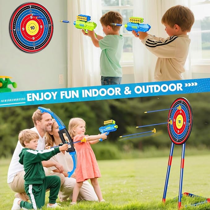 2 Pack Bow and Arrow Toy for 5 6 7 8 9 10+ Year Old Boys,Iddeal Gift for Kids,Indoor Outdoor Shooting Game Toy for Ages 4-8 8-12, LED Light Up Archery Set with 12 Suction Cup Arrows