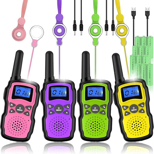 Wishouse Walkie Talkies for Kids Rechargeable 4 Pack,Walky Talky for Adults 2 Way Radio with 2 USB Chargers 12000mAh Battery,Camping Games Toy Birthday Halloween Xmas Gift for Children Family