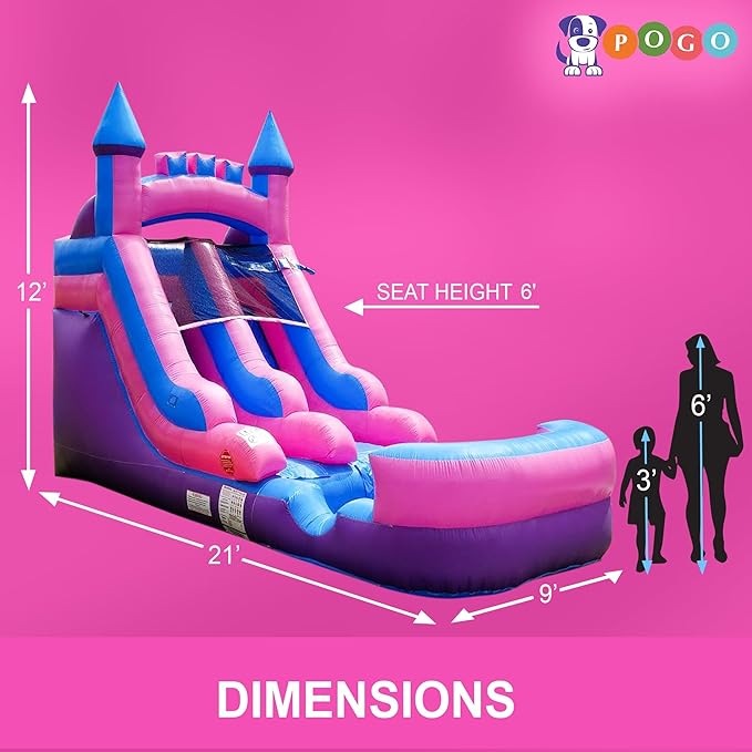Inflatable Water Slide for Kids & Toddlers with Inflatable Pool, Backyard, Park or Commercial Use, Outdoor Water Play, Includes Blower Stakes, Splash Pool & Storage Bag, Large 21' x 9' x 12'