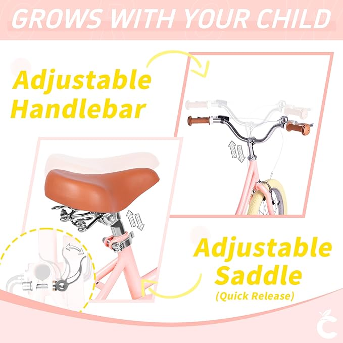 Girls Bike for Age 2-12 Years Old Kids Toddlers 12 14 16 18 20 Inches Retro Bicycles with Training Wheels Basket Bell Ring, Multiple Colors