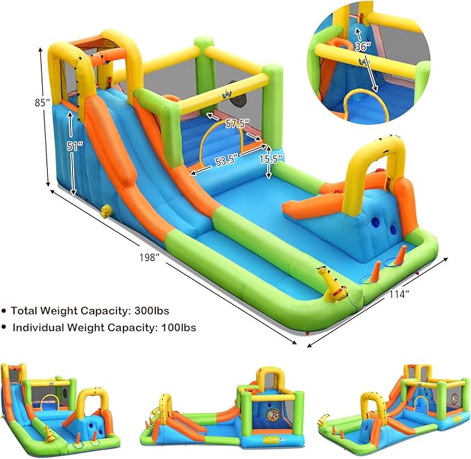 BOUNTECH Inflatable Water Slide, 8-in-1 Dual Slides Kids Water Park Jump Castle, Water Slides Inflatables for Outdoor with Splash Pool, Big Kids Backyard Party Water Slide Bounce House with Blower
