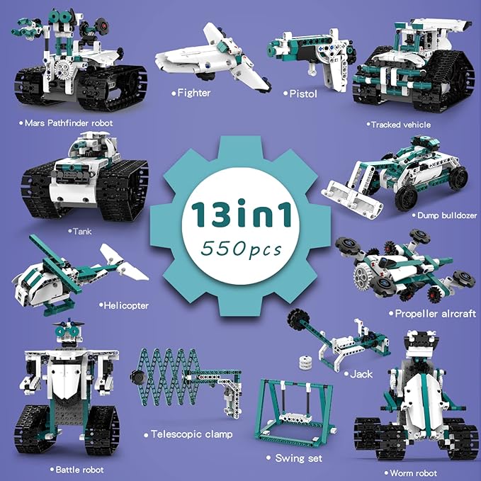 Technique Car Building Blocks Set, 13in1 Remote & APP Control Tracked Racer/Robot/Truck/Tank/Plane, STEM Kits for Kids Age 8-10, Building Toy Gifts for Boys Girls 8-16, (550 PCS)