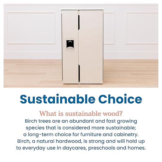 ECR4Kids Play Kitchen Refrigerator, Wooden Playset, White Wash