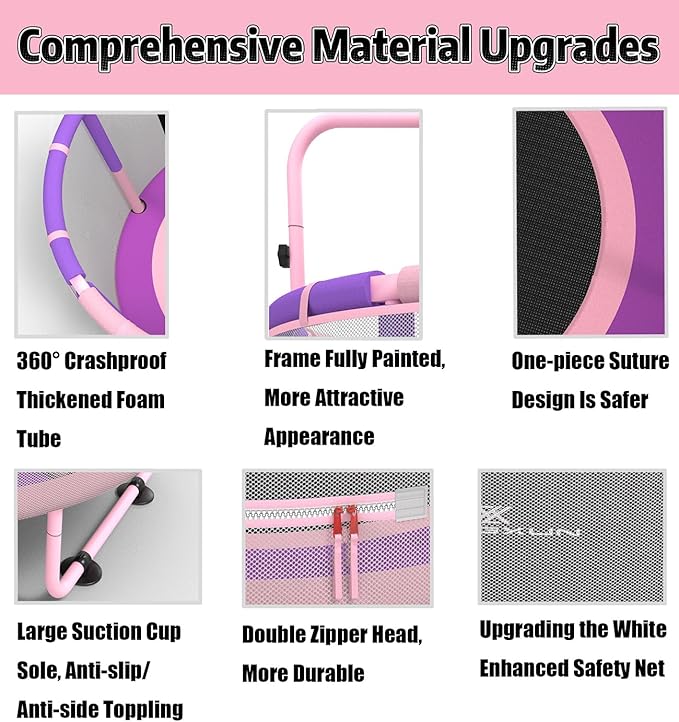 LANGXUN 60" Trampoline for Kids, 5ft Toddler Mini 6-in-1 Trampoline Indoor Outdoor with Swing, Basketball Hoop, Dart Board, Rings, Christmas Toys Birthday Gifts for Girls Boys